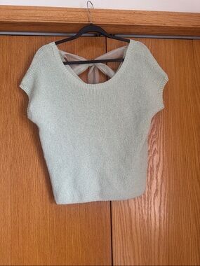 Boutique Blu Pepper Light Sage Green Short Sleeve Knit Top with Back Tie